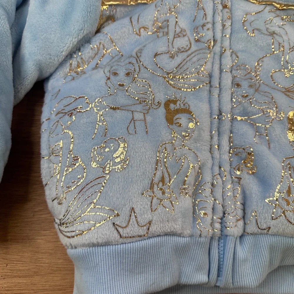 Disney Princess Hooded Plush Jacket Sherpa Lined Blue Girls 4T Zip Hoodie